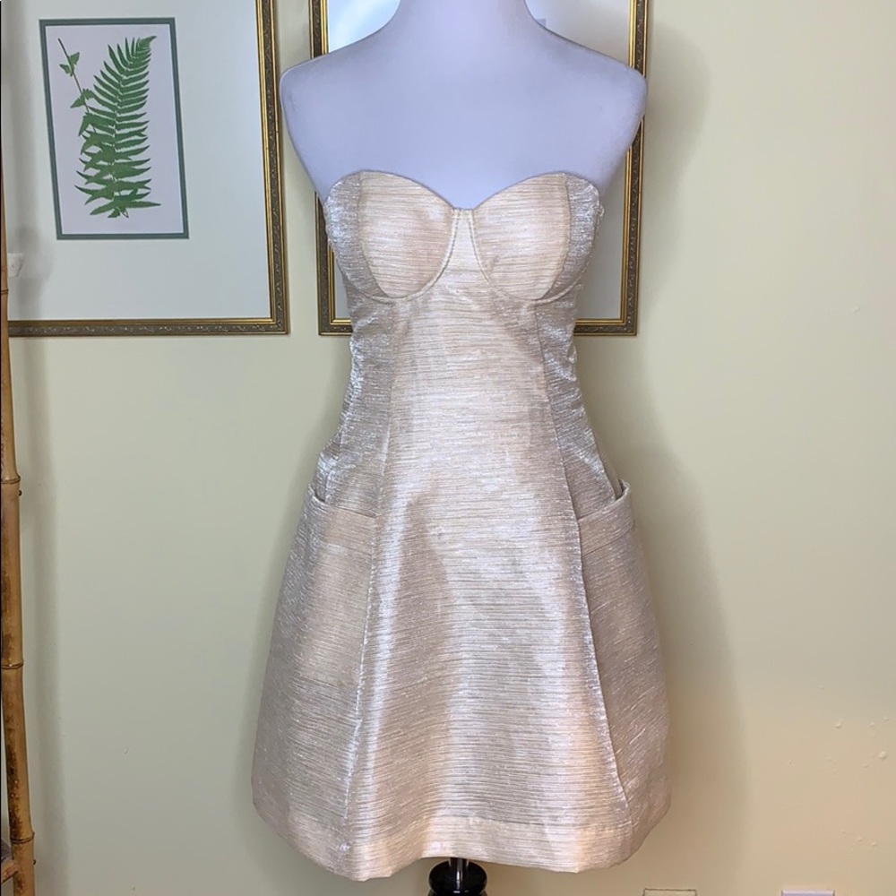 BEBE Gold Strapless Cocktail Party Dress Size XS